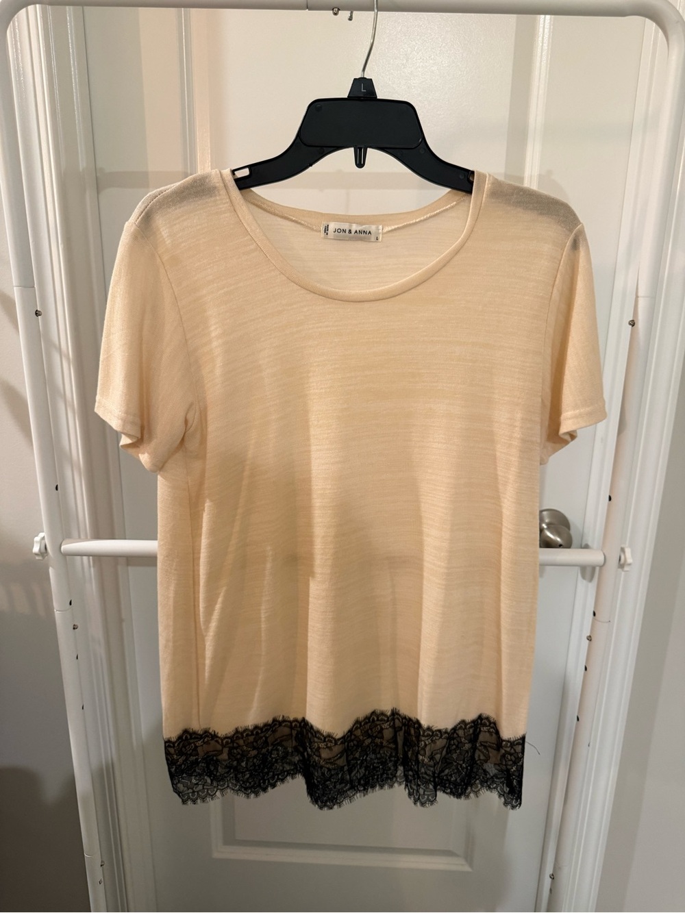 Jon & Anna Cream Short Sleeve Tee with Black Lace Trim